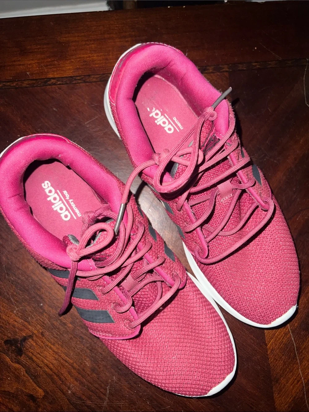 adidas Women's Pink Mesh Athletic Sneakers with Black Stripes